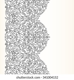 Vector ornate seamless border in Eastern style. Black element for design. Ornamental vintage pattern for wedding invitations, birthday and greeting cards. Traditional contrast decor.