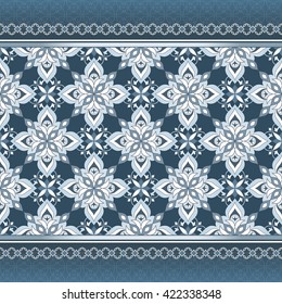 Vector ornate seamless border in Eastern style on aquamarine. Element for design. Ornamental backdrop. Pattern fill. Ornate floral decor for wallpaper. Traditional decor.