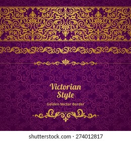 Vector ornate seamless border in Victorian style. Gorgeous element for design, place for text. Ornamental vintage pattern for wedding invitations, birthday and greeting cards.Traditional golden decor.