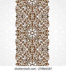 Vector ornate seamless border in Victorian style. Gorgeous element for design, place for text. Ornamental vintage pattern for wedding invitations, birthday and greeting cards. Traditional black decor.