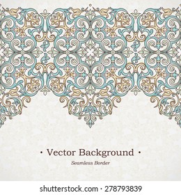 Vector ornate seamless border in Victorian style. Gorgeous element for design. Ornamental vintage pattern for wedding invitations, birthday and greeting cards. Traditional outline decor.