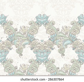 Vector ornate seamless border in Victorian style. Gorgeous element for design, place for text.Ornamental vintage pattern for wedding invitations, birthday and greeting cards. Traditional pastel decor.