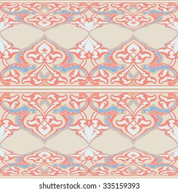 Vector ornate seamless floral pattern in Eastern style. Ornamental vintage pattern for wedding invitations, birthday and greeting cards. Traditional vintagel decor light red and beige colors.