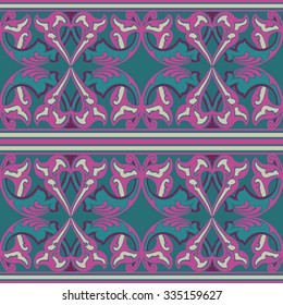 Vector ornate seamless floral pattern in Eastern style. Ornamental vintage pattern for wedding invitations, birthday and greeting cards. Traditional vintagel decor violet  and blue colors.