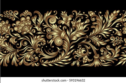 Vector ornamentado borda dourada sem costura em estilo oriental. Moldura vintage ornamental para convites de casamento e cartões. Decoração tradicional de ouro.