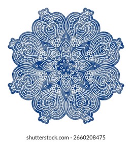 Vector adornado copo de nieve flor sobre un fondo texturizado acuarela azul 