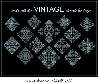 Vector ornate stars, rhombus, ornate symbols, chalkboard design. Each rhombus consist from little arts with Winter theme 