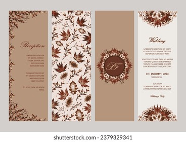Vector Ornate Vertical Invitation in Fall color palette. Template for invitation card, wedding invitation, name tag, thank you message, bookmark, menu, label, banner etc with place for texts.