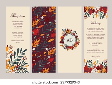 Vector Ornate Vertical Invitation in Fall color palette. Template for invitation card, wedding invitation, name tag, thank you message, bookmark, menu, label, banner etc with place for texts.