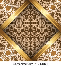 Vector ornate vintage background. Beige, brown and gold