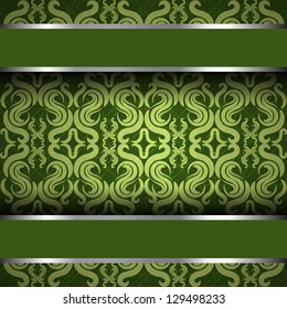 Vector ornate vintage background. Green and silver