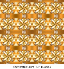 Vector ornate zentangle seamless texture, pattern with abstract floral mandalas on yellow and brown colors. Summer seamless pattern with stylized flowers. Can be used for wallpaper, web page.