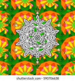 Vector ornate zentangle seamless texture, pattern with abstract floral mandalas on background. Can be used for wallpaper, web page. Summer seamless pattern with stylized flowers.