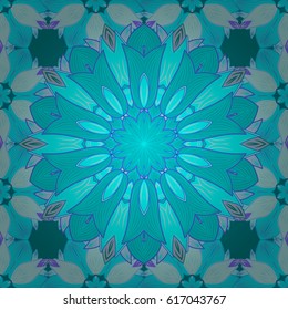 Vector ornate zentangle seamless texture, pattern with abstract floral mandalas on colorful background. Can be used for wallpaper, web page. Summer seamless pattern with stylized flowers.
