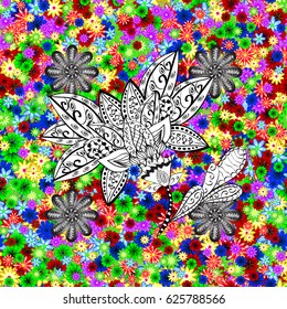 Vector ornate zentangle seamless texture, pattern with abstract floral mandalas on background. Can be used for wallpaper, web page. Summer seamless pattern with stylized flowers.