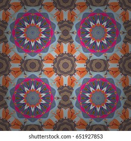 Vector ornate zentangle seamless texture, pattern with abstract floral mandalas on background. It Can be used for wallpaper, web page. Summer seamless pattern with stylized flowers.
