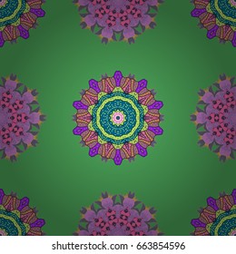 Vector ornate zentangle seamless texture, pattern with abstract floral mandalas on background. Can be used for wallpaper, web page. Summer seamless pattern with stylized flowers.
