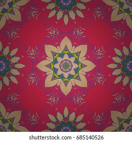 Vector ornate zentangle seamless texture, pattern with abstract floral mandalas on colorful background. Can be used for wallpaper, web page. Summer seamless pattern with stylized flowers.