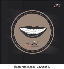 vector orthodontics sign on chalkboard.teeth with braces.vector illustration