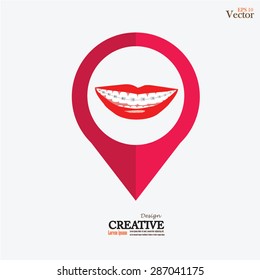 vector orthodontics sign .teeth with braces.vector illustration.