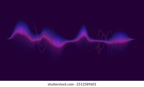 vector oscillating abstract wave line colorful ,bright, musical waveform recognition voice technology assistant audio art. beautiful background, wallpaper, screensaver blue, blue, pink colors