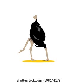 Vector Ostrich Cartoon Illustration. Scared ostrich burying its head in sand concept. scimitar. Branding Identity Corporate unusual Logo isolated on a white background