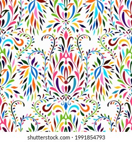 Vector Otomi Mexican Floral Seamless Oriental Pattern. Ethnic Background