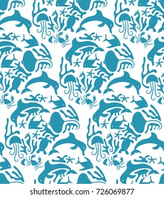 Vector Otomi Style Marine Seamless Pattern