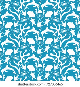 Vector Otomi Style Marine Seamless Pattern