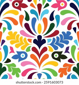 Vector Otomi Style Square Seamles Composition. Traditional Mexican Pattern