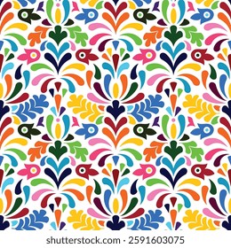 Vector Otomi Style Square Seamles Composition. Traditional Mexican Pattern