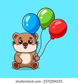 Vector otter holding balloon cute cartoon vector icon illustration. animal nature icon concept creative kawaii cartoon mascot logo