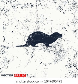 Vector otter silhouette view side on grunge background