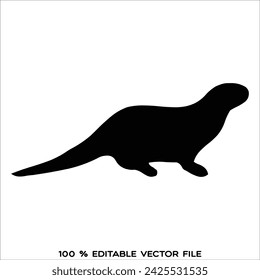 Vector otter silhouette view side for retro logos, emblems, badges, labels template vintage design element. Isolated on white background