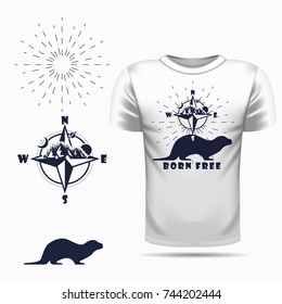 Vector otter silhouette view side for retro logos, emblems, badges, labels template vintage design element. Isolated on t-shirt blank