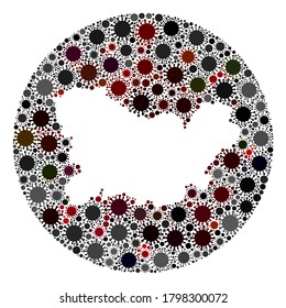 Vector Ourense Province map collage of flu virus. Infection attacks the lockdown territory from external zone. Hole circle Ourense Province map collage created with infection elements.