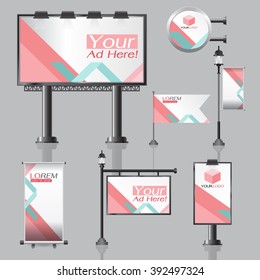 vector Outdoor advertising design for company with color circles Elements of stationery printing media Light box banner Roll Up flag White identity template background