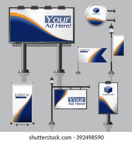 vector Outdoor advertising design for company with color circles Elements of stationery printing media Light box banner Roll Up flag White identity template background