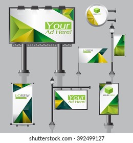 vector Outdoor advertising design for company with color circles Elements of stationery printing media Light box banner Roll Up flag White identity template background