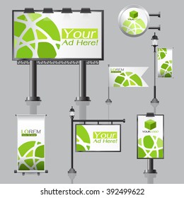 vector Outdoor advertising design for company with color circles Elements of stationery printing media Light box banner Roll Up flag White identity template background
