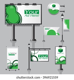 vector Outdoor advertising design for company with color circles Elements of stationery printing media Light box banner Roll Up flag White identity template background