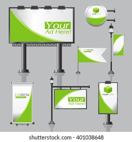 vector Outdoor advertising design for company with color circles Elements of stationery printing media Light box banner Roll Up flag White identity template background