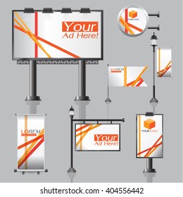 vector Outdoor advertising design for company with color circles Elements of stationery printing media Light box banner Roll Up flag White identity template background