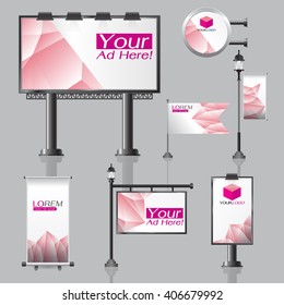 vector Outdoor advertising design for company with color circles Elements of stationery printing media Light box banner Roll Up flag White identity template background