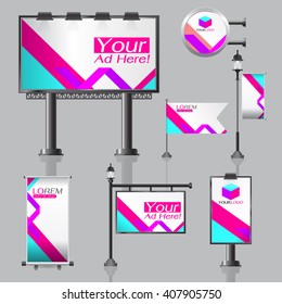 vector Outdoor advertising design for company with color circles Elements of stationery printing media Light box banner Roll Up flag White identity template background