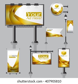 vector Outdoor advertising design for company with color circles Elements of stationery printing media Light box banner Roll Up flag White identity template background