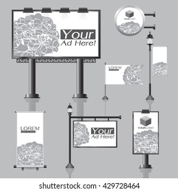vector Outdoor advertising design for company with color circles Elements of stationery printing media Light box banner Roll Up flag White identity template background