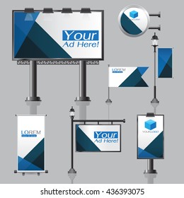 Vector Outdoor Advertising Design For Company With Color Circles Elements Of Stationery Printing Media Light Box Banner Roll Up Flag White Identity Template Background