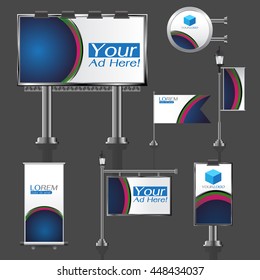 vector Outdoor advertising design for company with color circles Elements of stationery printing media Light box banner Roll Up flag White identity template background