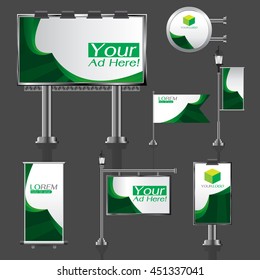 vector Outdoor advertising design for company with color circles Elements of stationery printing media Light box banner Roll Up flag White identity template background